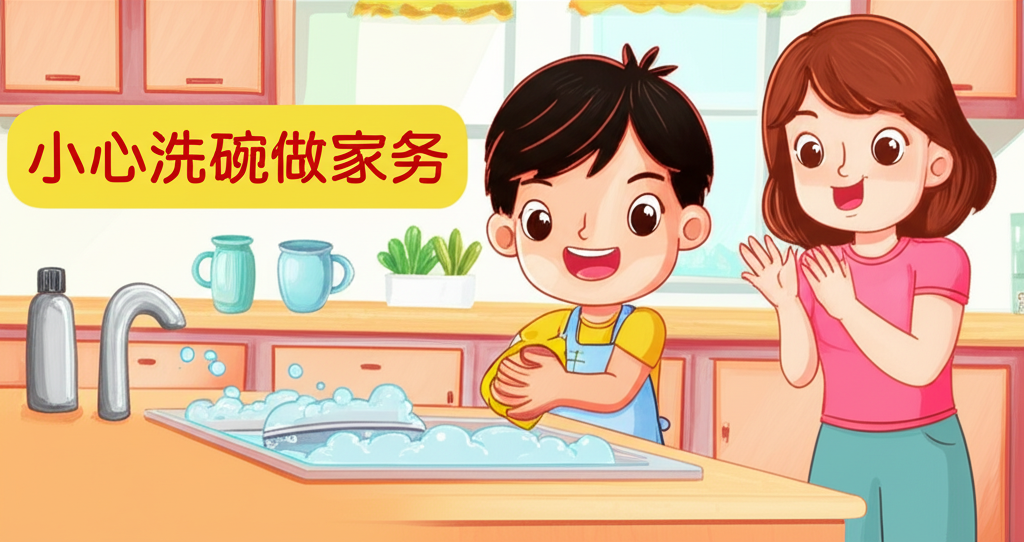 小心洗碗做家务